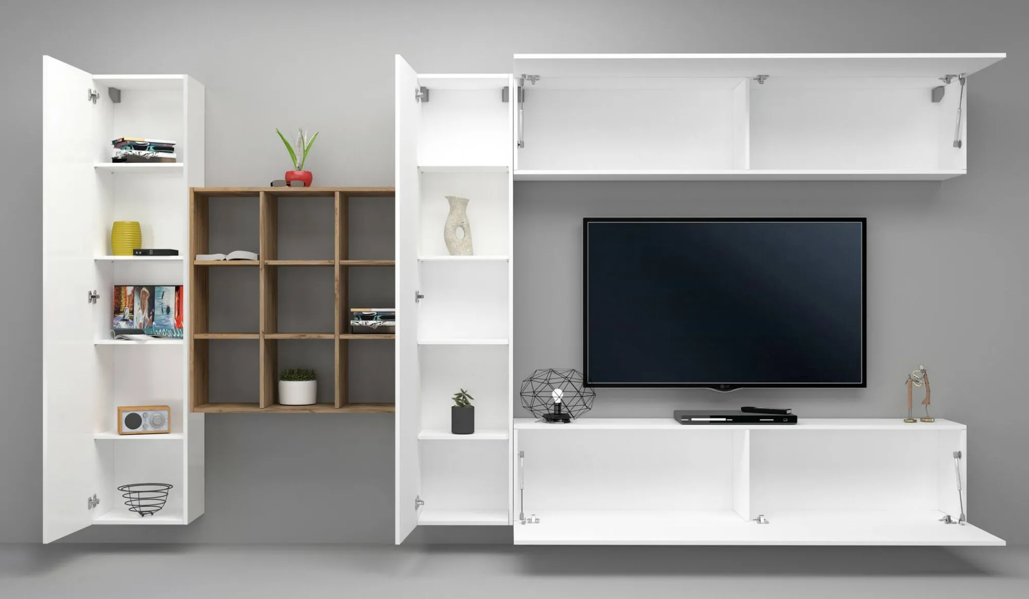 Parete attrezzata Agira, cm 350x30h180,<Dmora Flash Sale