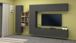Parete attrezzata Agna, cm 280x30h180, Antracite e Acero<Dmora Best