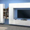 Parete attrezzata Agna, cm 280x30h180, Bianco lucido e Acero<Dmora Best Sale