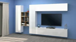 Parete attrezzata Agna, cm 280x30h180, Bianco lucido e Acero<Dmora Best Sale