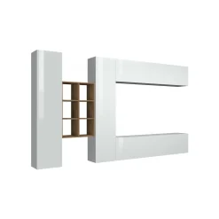 Parete attrezzata Agna, cm 280x30h180, Bianco lucido e Acero<Dmora Best Sale