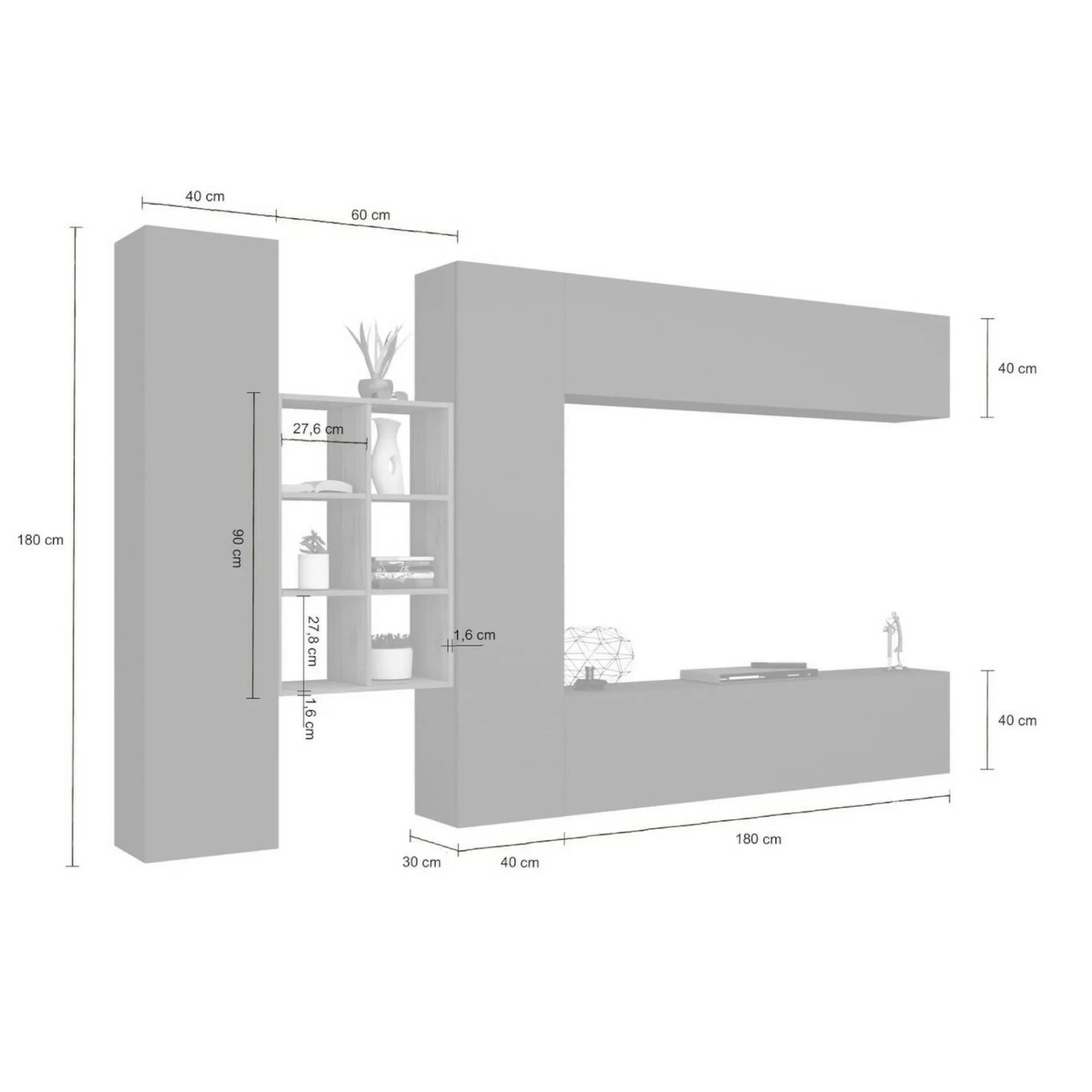 Parete attrezzata Agna, cm 280x30h180, Antracite e Acero<Dmora Best