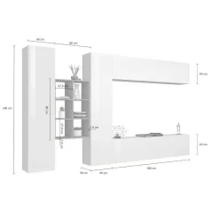 Parete attrezzata Agna, cm 280x30h180, Bianco lucido e Acero<Dmora Best Sale