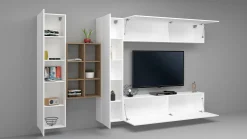 Parete attrezzata Agna, cm 280x30h180, Bianco lucido e Acero<Dmora Best Sale