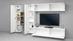 Parete attrezzata Agna, cm 280x30h180, Bianco lucido e Acero<Dmora Best Sale