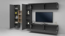 Parete attrezzata Agna, cm 280x30h180, Antracite e Acero<Dmora Best