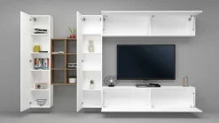Parete attrezzata Agna, cm 280x30h180, Bianco lucido e Acero<Dmora Best Sale