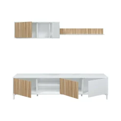 Parete attrezzata Ailano, 200x40 h47 cm, Bianco e Rovere<Dmora Store