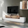 Parete attrezzata Alaskino, cm 240x45h180, Bianco lucido e Acero<Dmora Best Sale