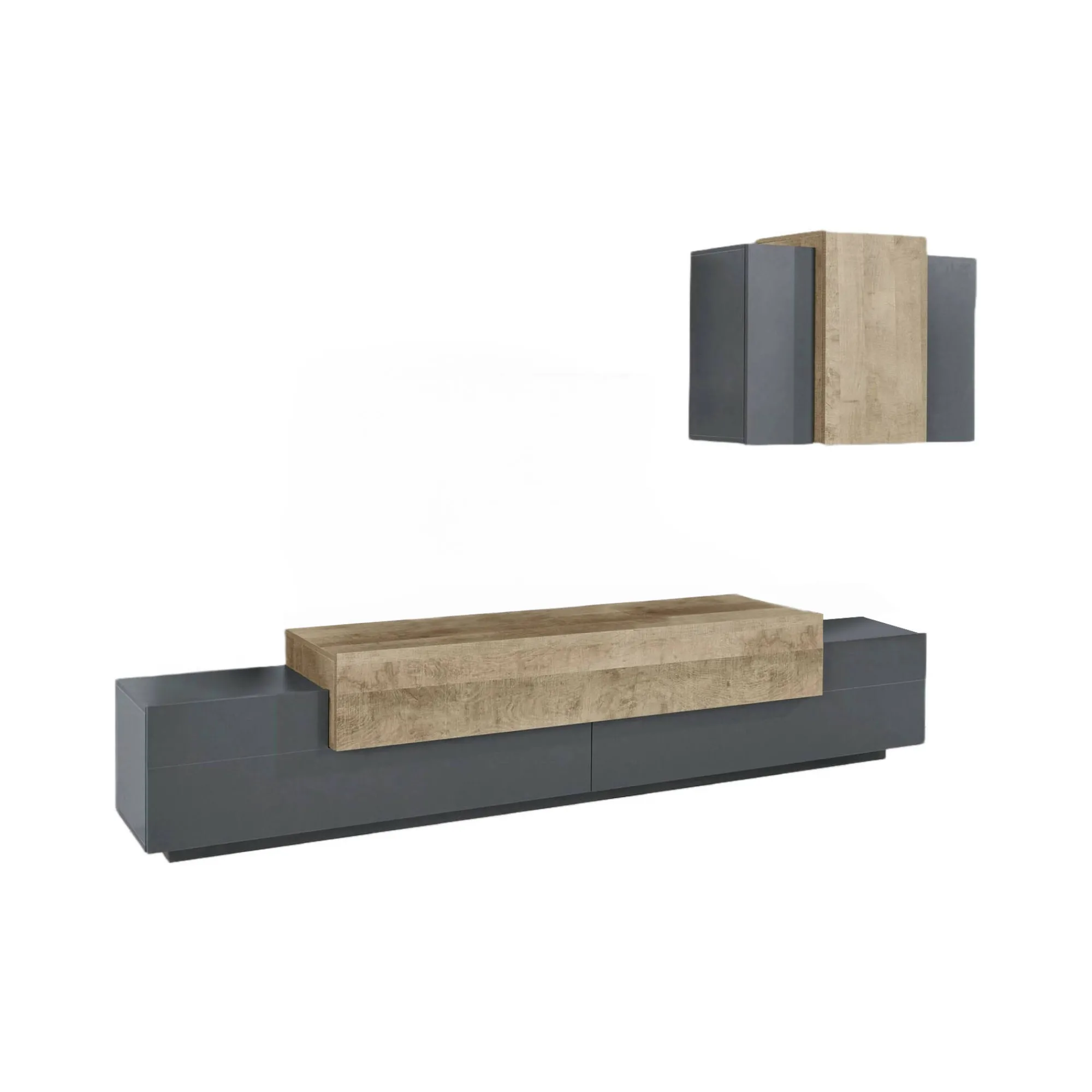 Parete attrezzata Alaskino, cm 240x45h180, Antracite e Acero<Dmora Best Sale