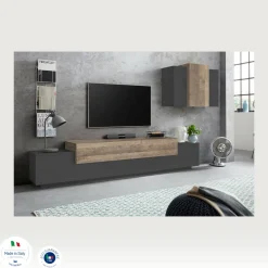 Parete attrezzata Alaskino, cm 240x45h180, Antracite e Acero<Dmora Best Sale