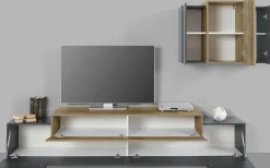 Parete attrezzata Alaskino, cm 240x45h180, Antracite e Acero<Dmora Best Sale