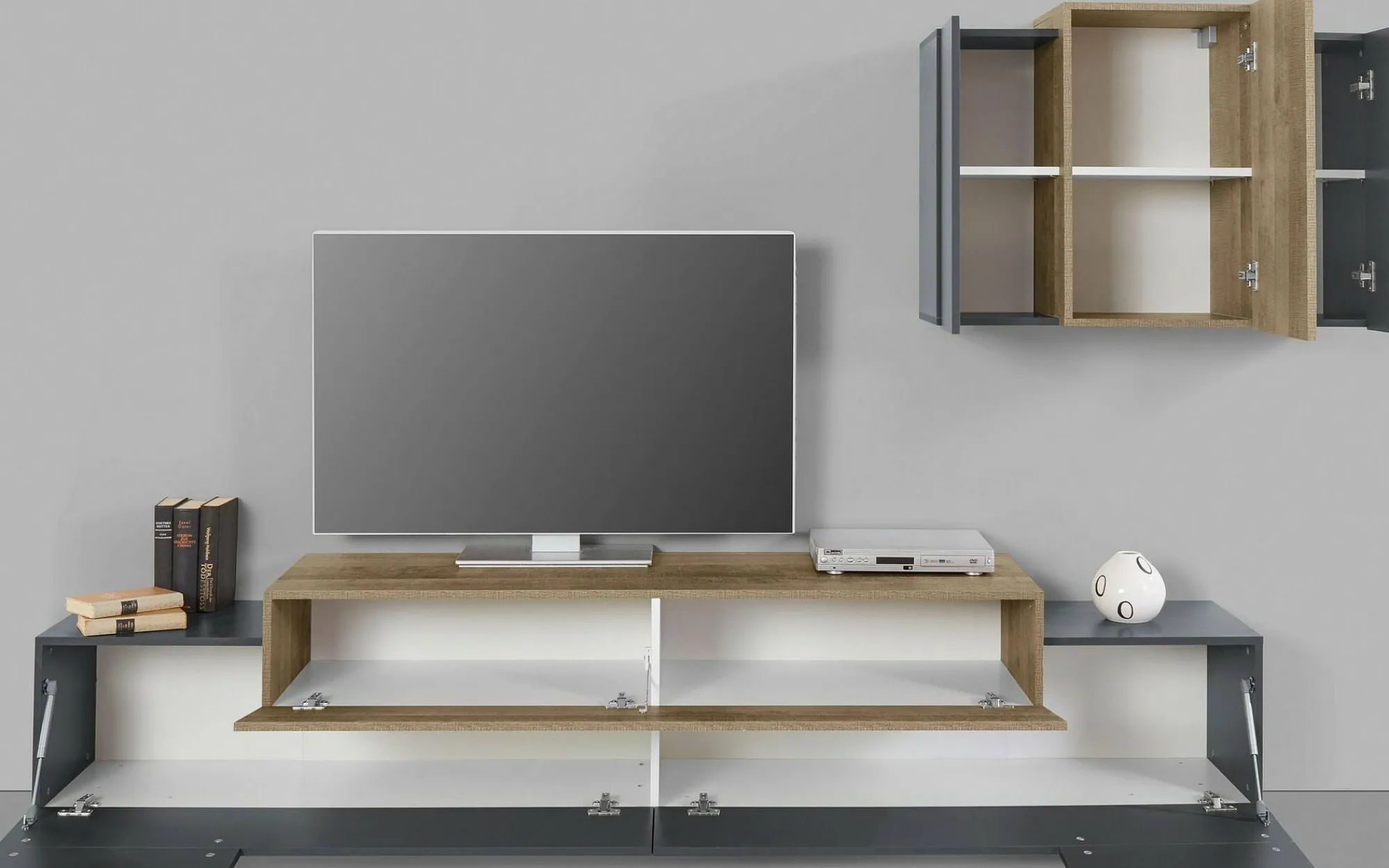 Parete attrezzata Alaskino, cm 240x45h180, Antracite e Acero<Dmora Best Sale