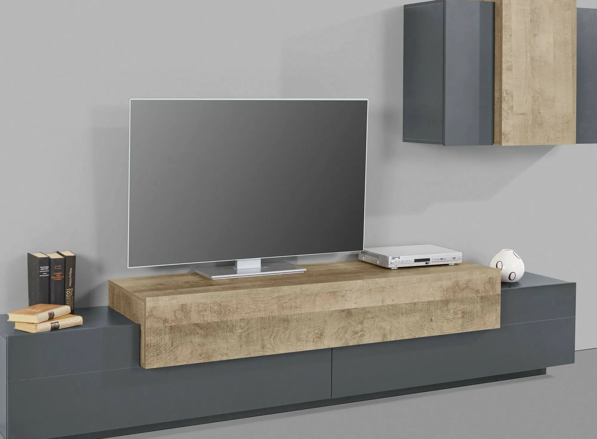 Parete attrezzata Alaskino, cm 240x45h180, Antracite e Acero<Dmora Best Sale