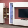 Parete attrezzata Alessano, cm 280x30h180, Bianco lucido e Acero<Dmora Cheap