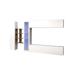 Parete attrezzata Alessano, cm 280x30h180, Bianco lucido e Acero<Dmora Cheap