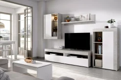 Parete attrezzata Aleu, 265x42h180 cm, Bianco e Cemento<Dmora Sale