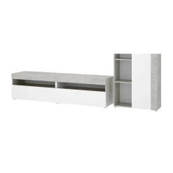 Parete attrezzata Aleu, 265x42h180 cm, Bianco e Cemento<Dmora Sale