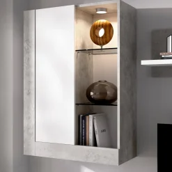 Parete attrezzata Aleu, 265x42h180 cm, Bianco e Cemento<Dmora Sale