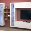 Parete attrezzata Alezio, cm 280x30h180, Bianco lucido e Acero<Dmora Best