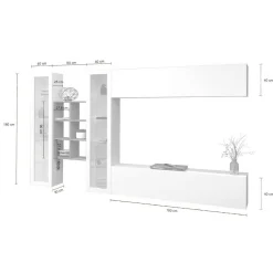 Parete attrezzata Alezio, cm 280x30h180, Bianco lucido e Acero<Dmora Best
