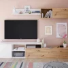 Parete attrezzata Aligator, 220x40h44 cm, Rovere effetto nodi e Bianco<Dmora Fashion