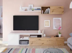 Parete attrezzata Aligator, 220x40h44 cm, Rovere effetto nodi e Bianco<Dmora Fashion