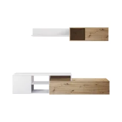 Parete attrezzata Aligator, 220x40h44 cm, Rovere effetto nodi e Bianco<Dmora Fashion