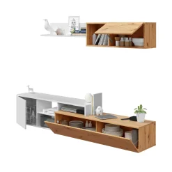 Parete attrezzata Aligator, 220x40h44 cm, Rovere effetto nodi e Bianco<Dmora Fashion