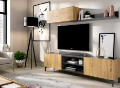 Parete attrezzata Ama, 182x35h180 cm, Rovere Nodi e Antracite<Dmora Store