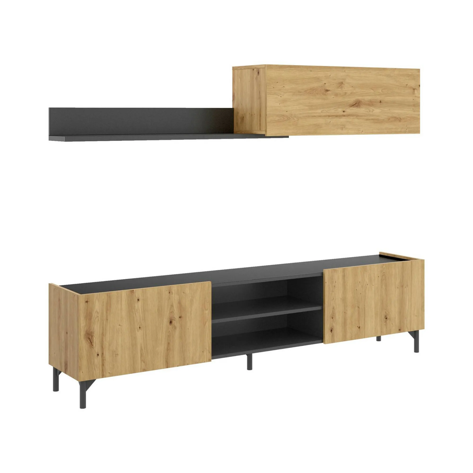 Parete attrezzata Ama, 182x35h180 cm, Rovere Nodi e Antracite<Dmora Store