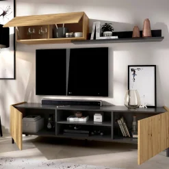 Parete attrezzata Ama, 182x35h180 cm, Rovere Nodi e Antracite<Dmora Store