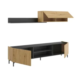 Parete attrezzata Ama, 182x35h180 cm, Rovere Nodi e Antracite<Dmora Store