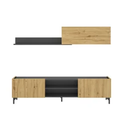 Parete attrezzata Ama, 182x35h180 cm, Rovere Nodi e Antracite<Dmora Store