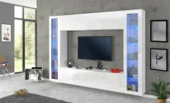 Parete attrezzata Amel, , con luce LED blu e due vetrine<Dmora Store