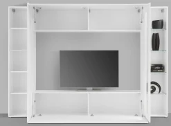 Parete attrezzata Amel, , con luce LED blu ed una vetrina<Dmora Online