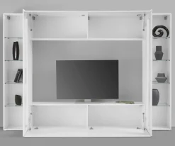 Parete attrezzata Amel, , con luce LED blu e due vetrine<Dmora Store