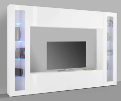 Parete attrezzata Amel, , con luce LED blu e due vetrine<Dmora Store