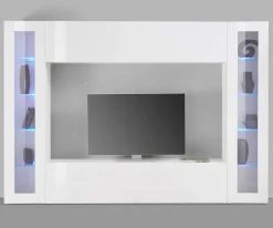 Parete attrezzata Amel, , con luce LED blu e due vetrine<Dmora Store