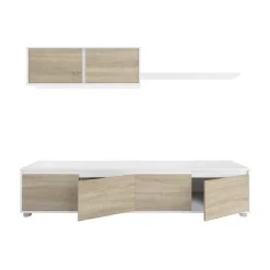 Parete attrezzata Amir, 200x41h43 cm, Bianco e Rovere<Dmora Shop