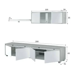 Parete attrezzata Amir, 200x41h43 cm, Bianco e Cemento<Dmora Best