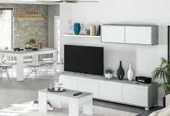 Parete attrezzata Amir, 200x41h43 cm, Bianco e Cemento<Dmora Best
