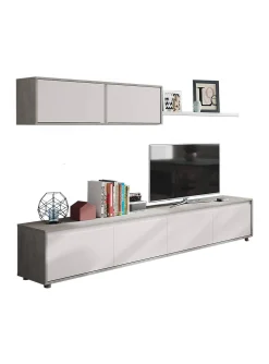 Parete attrezzata Amir, 200x41h43 cm, Bianco e Cemento<Dmora Best
