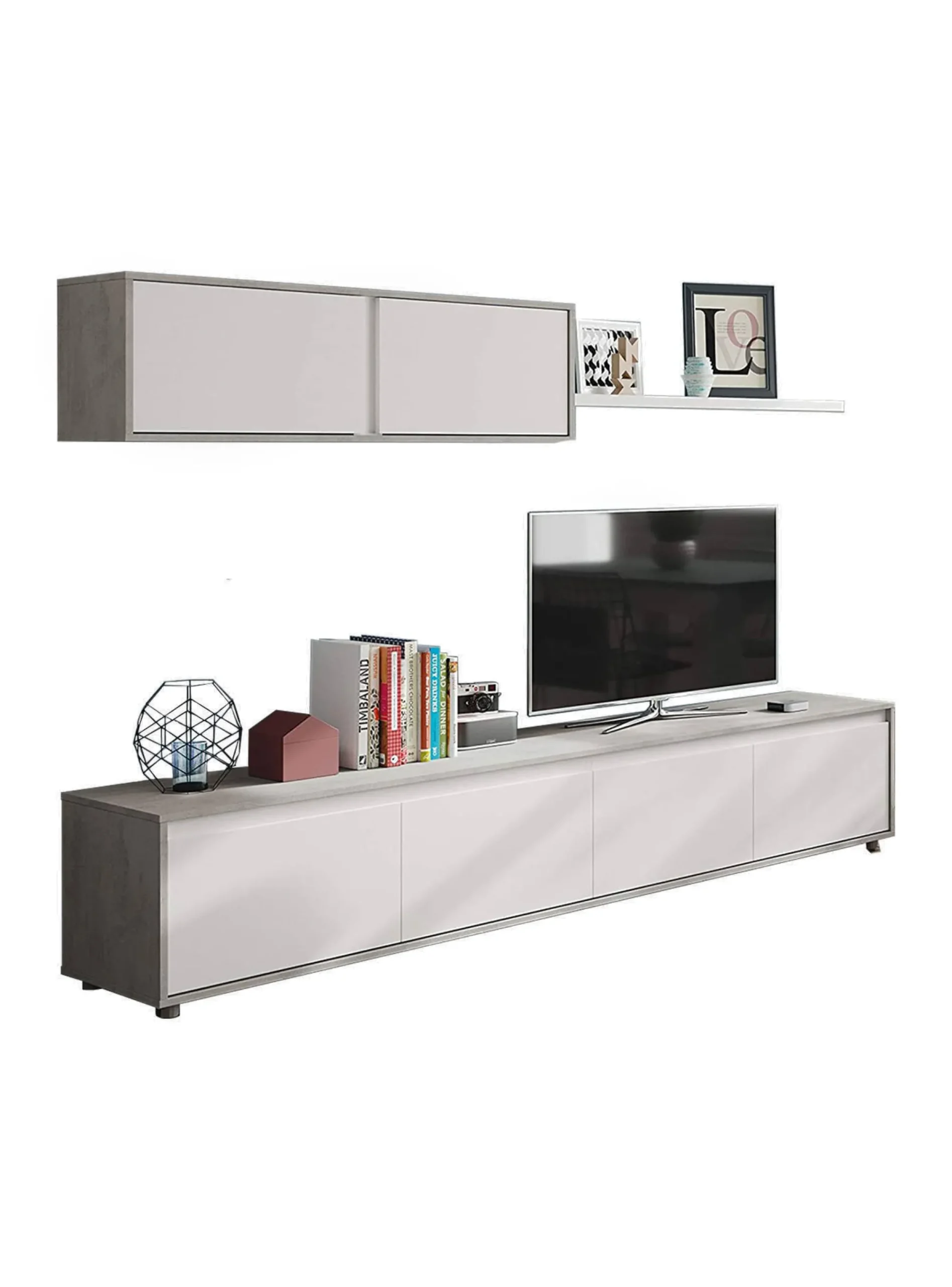Parete attrezzata Amir, 200x41h43 cm, Bianco e Cemento<Dmora Best