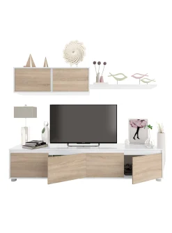 Parete attrezzata Amir, 200x41h43 cm, Bianco e Rovere<Dmora Shop