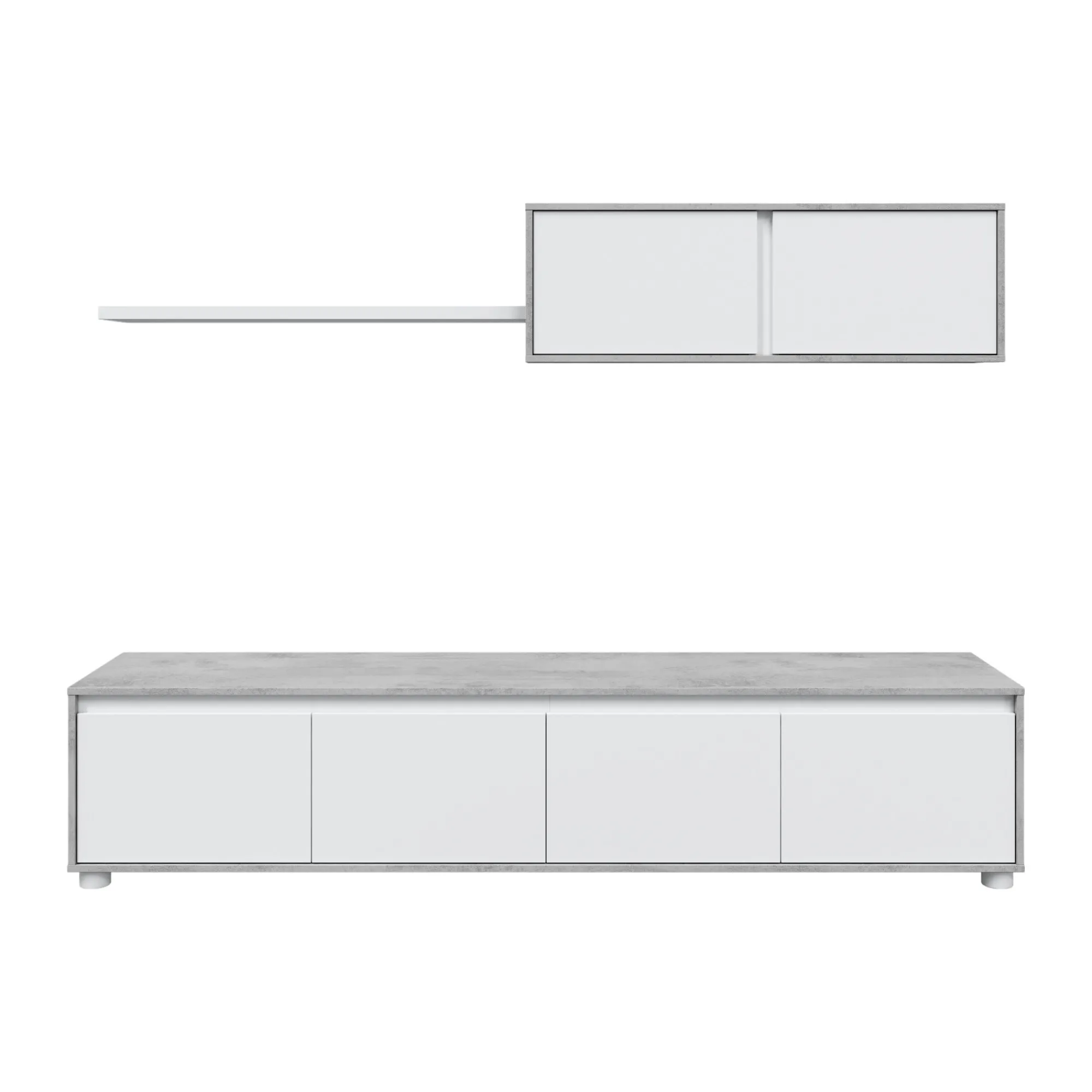 Parete attrezzata Amir, 200x41h43 cm, Bianco e Cemento<Dmora Best