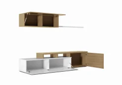 Parete attrezzata Amitraz, 200x41h44 cm, Rovere e Bianco lucido<Dmora Flash Sale