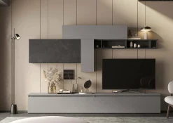 Parete attrezzata Anacamptis, 276x40 h180 cm, Ardesia e Grigio scuro<Dmora New