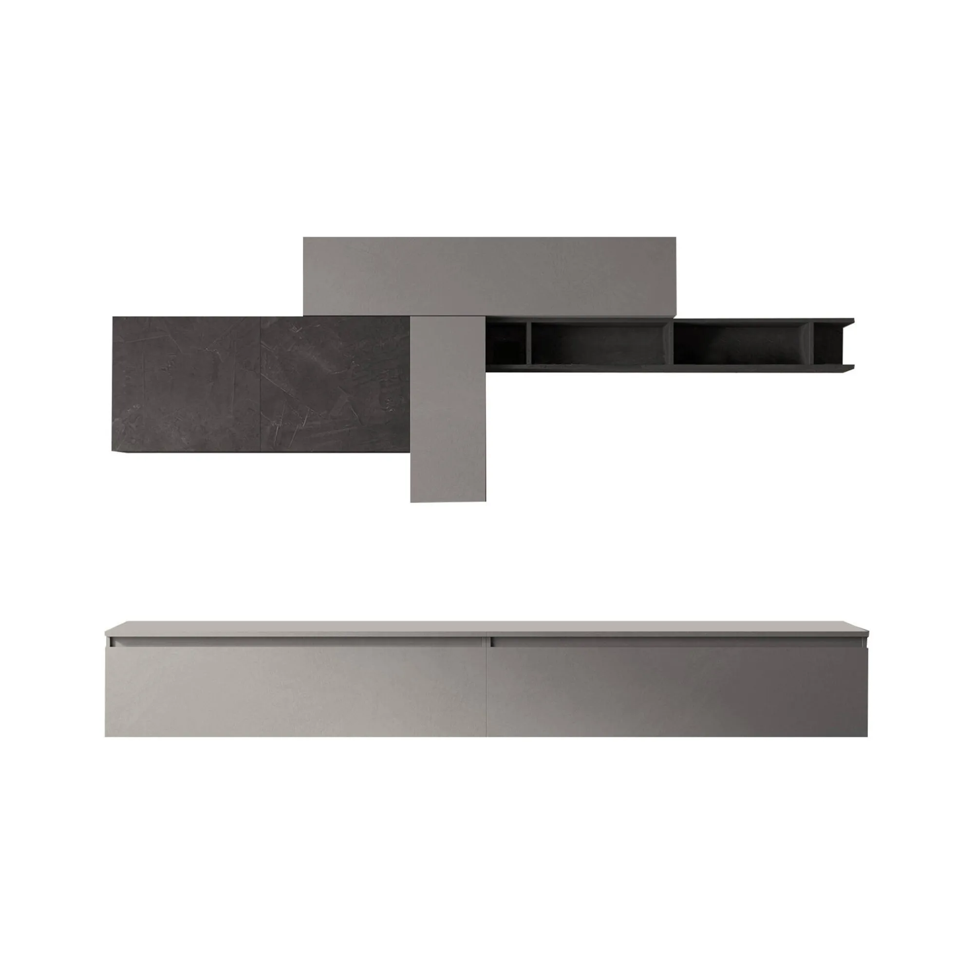 Parete attrezzata Anacamptis, 276x40 h180 cm, Ardesia e Grigio scuro<Dmora New