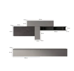 Parete attrezzata Anacamptis, 276x40 h180 cm, Ardesia e Grigio scuro<Dmora New